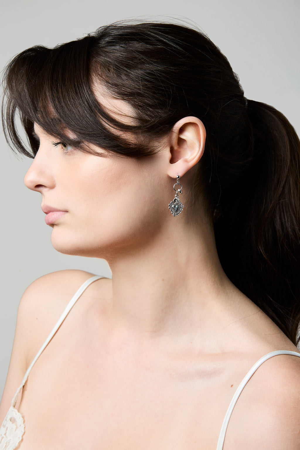 Silver Sacred Heart Earrings