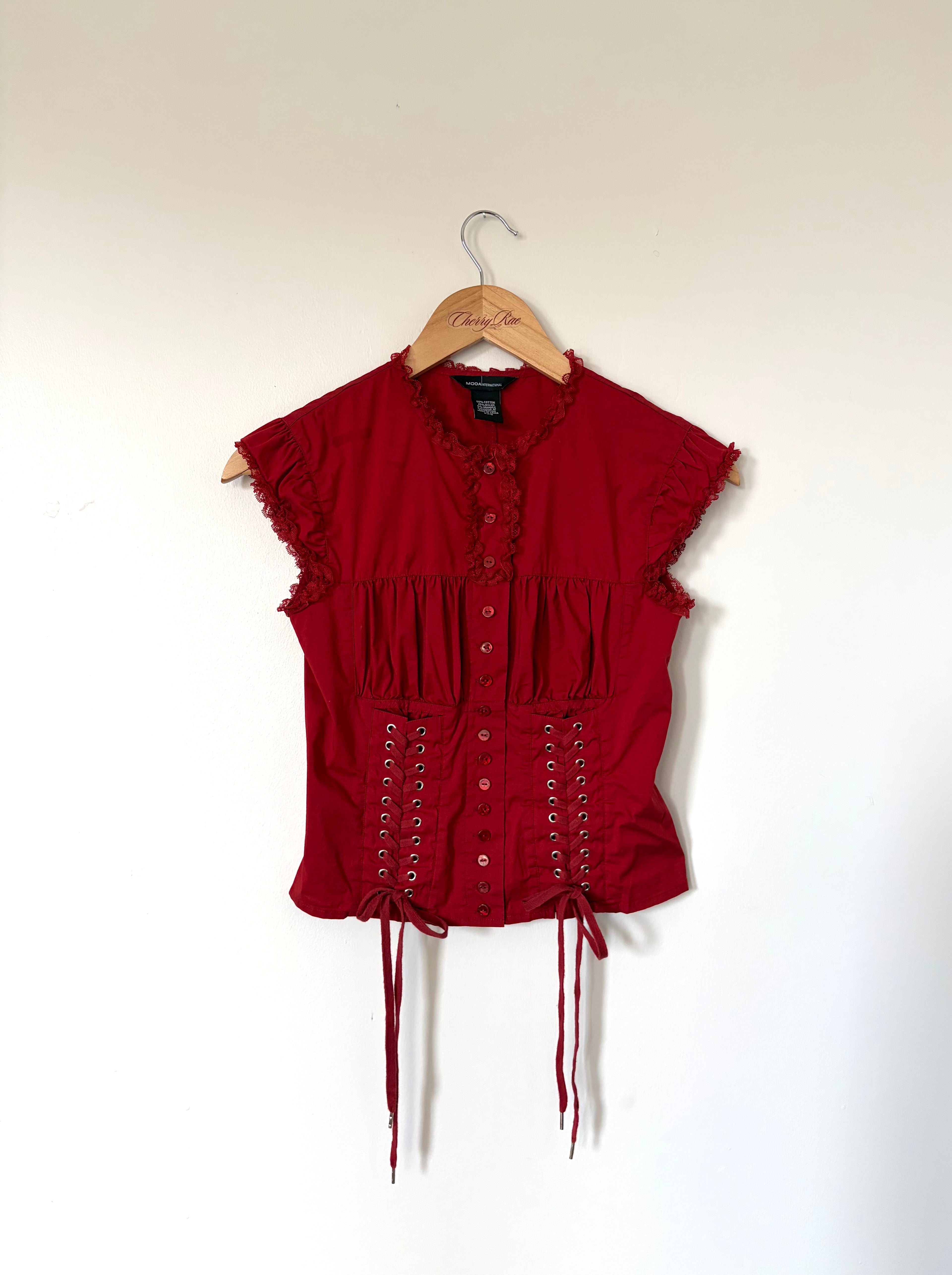 Red Calliope Lace Up Top