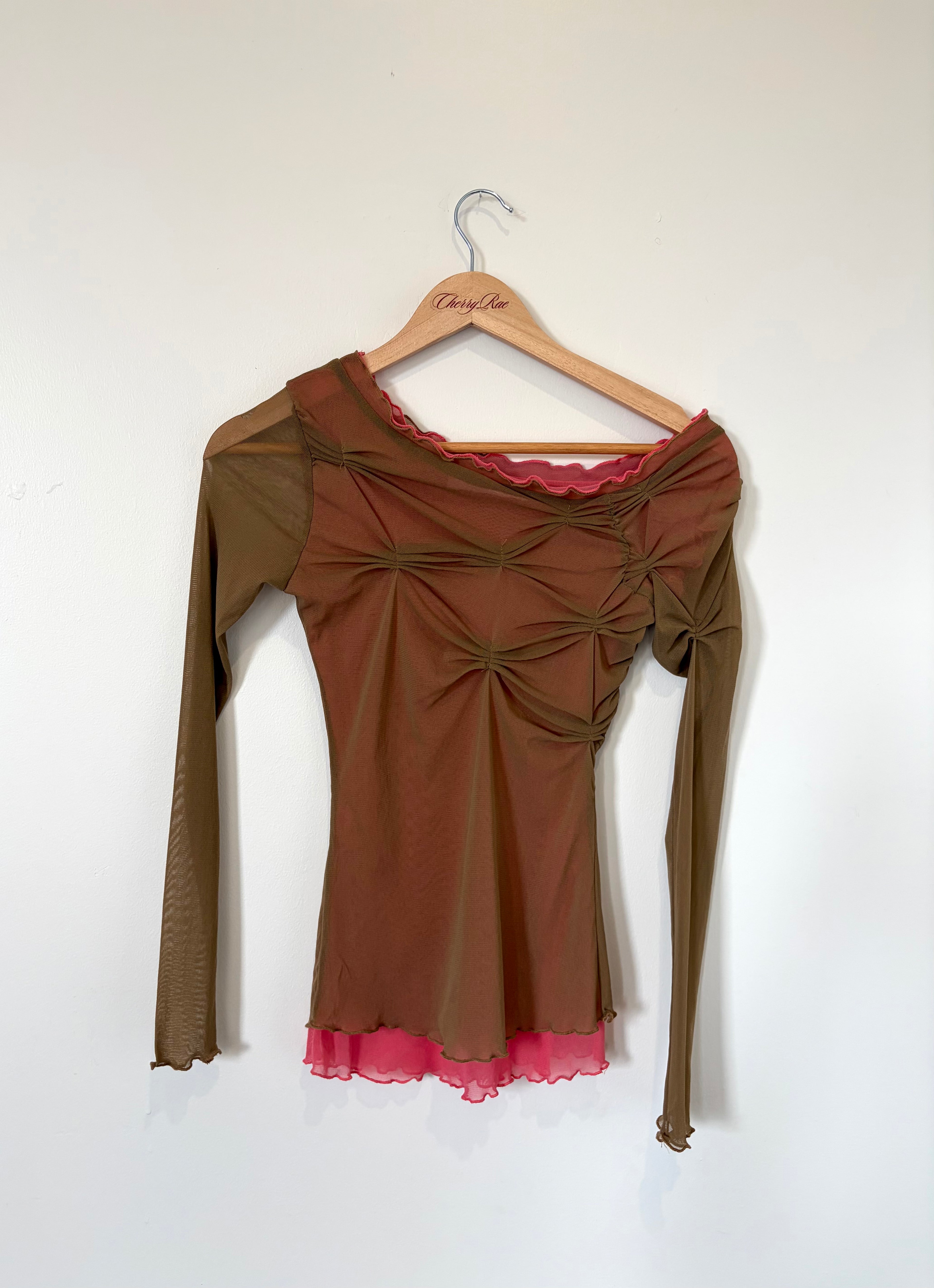 Paulette Mesh Long Sleeve Puckered Top