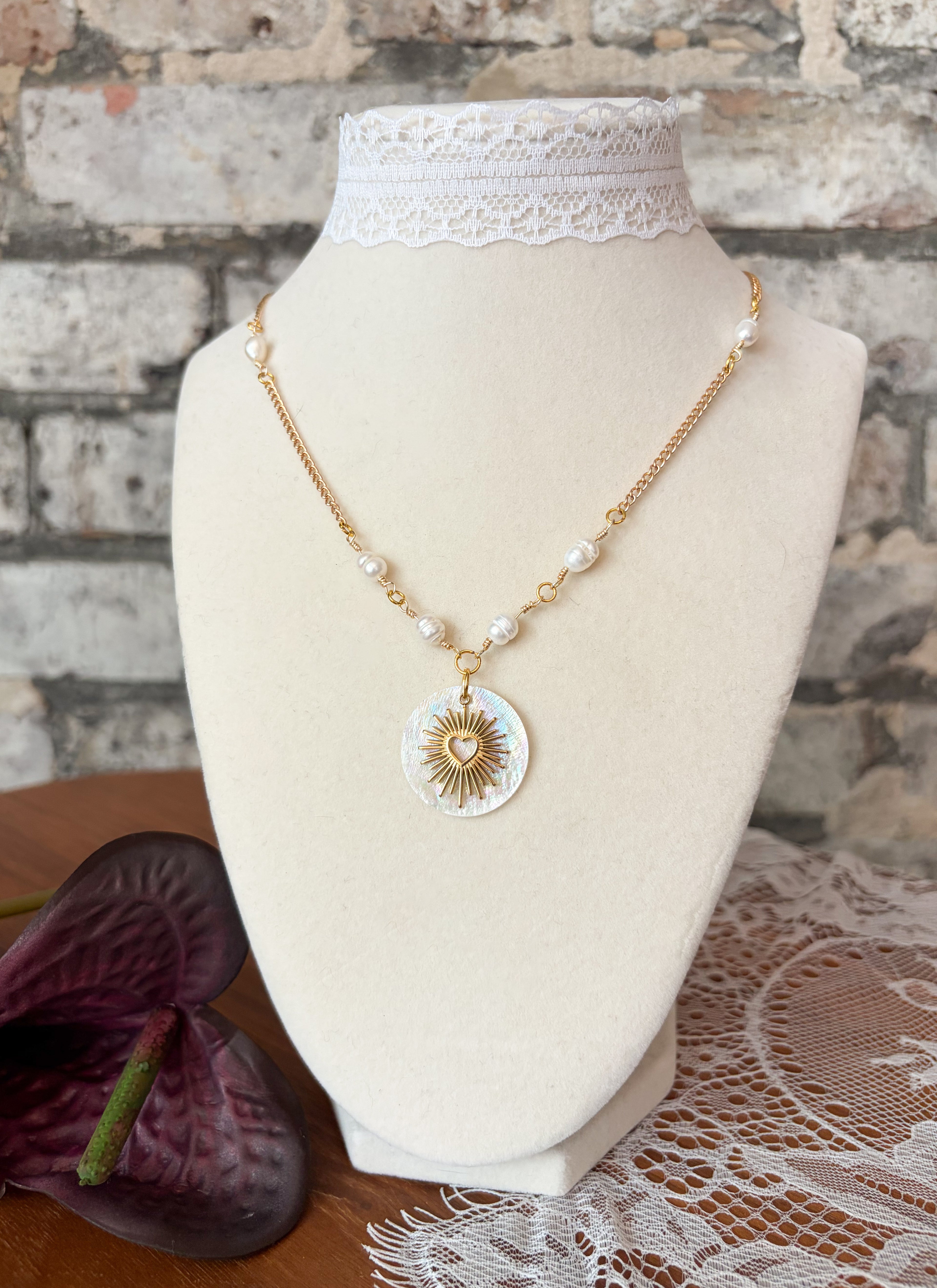 Gold Pearl Sacrosanct Heart Necklace - Dear You Are Beloved