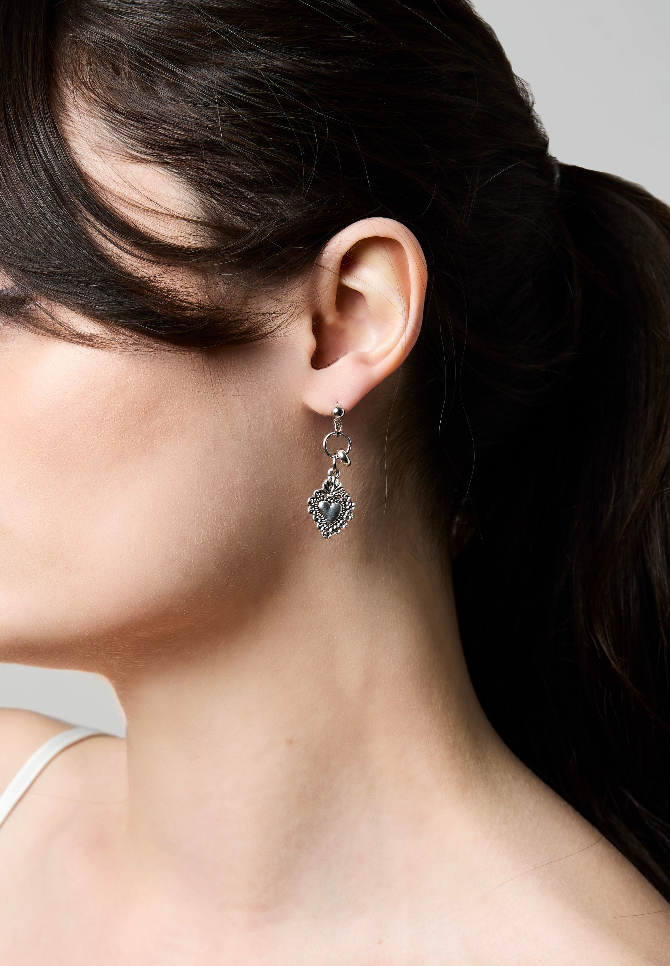 Silver Sacred Heart Earrings