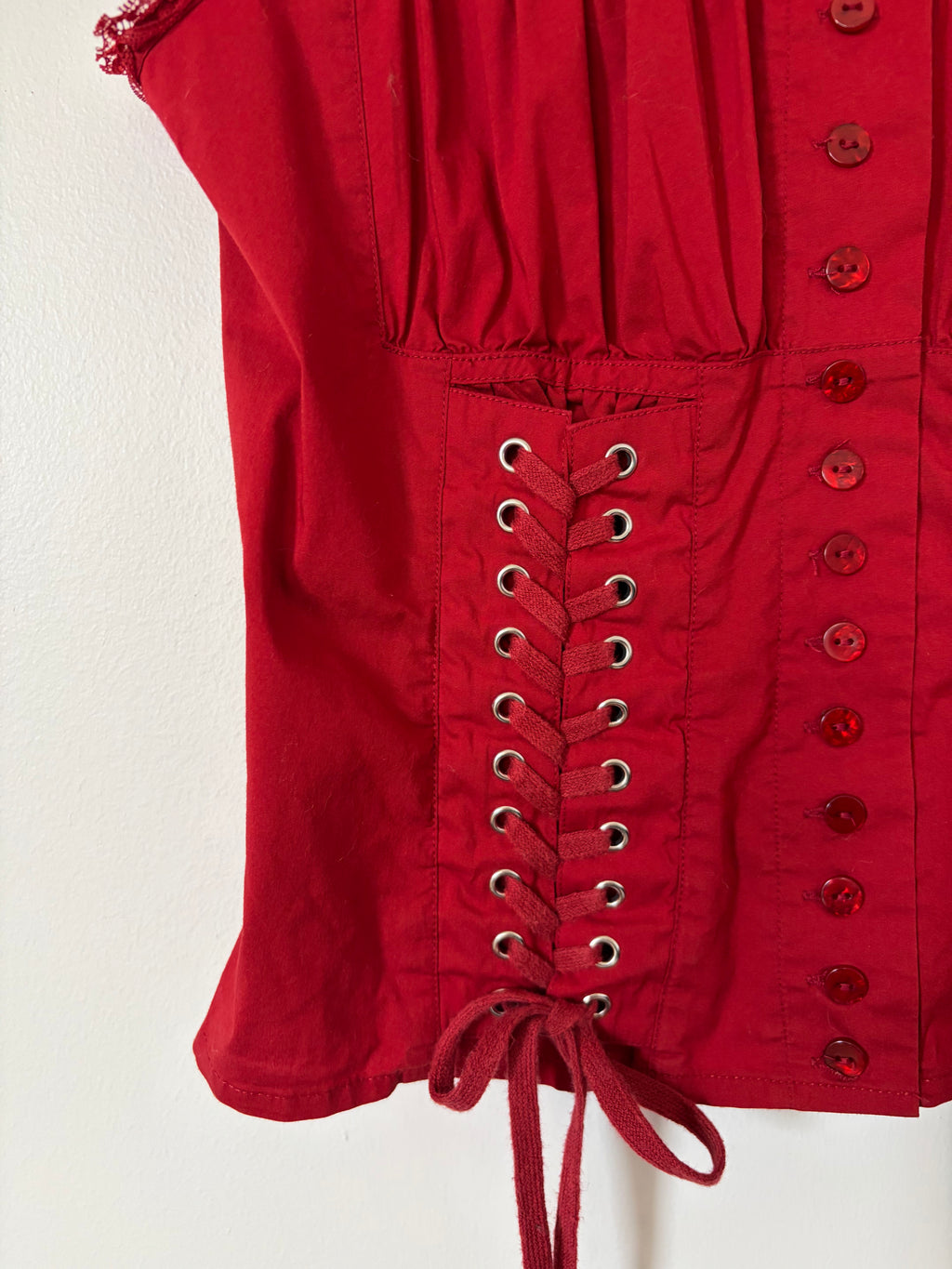 Red Calliope Lace Up Top